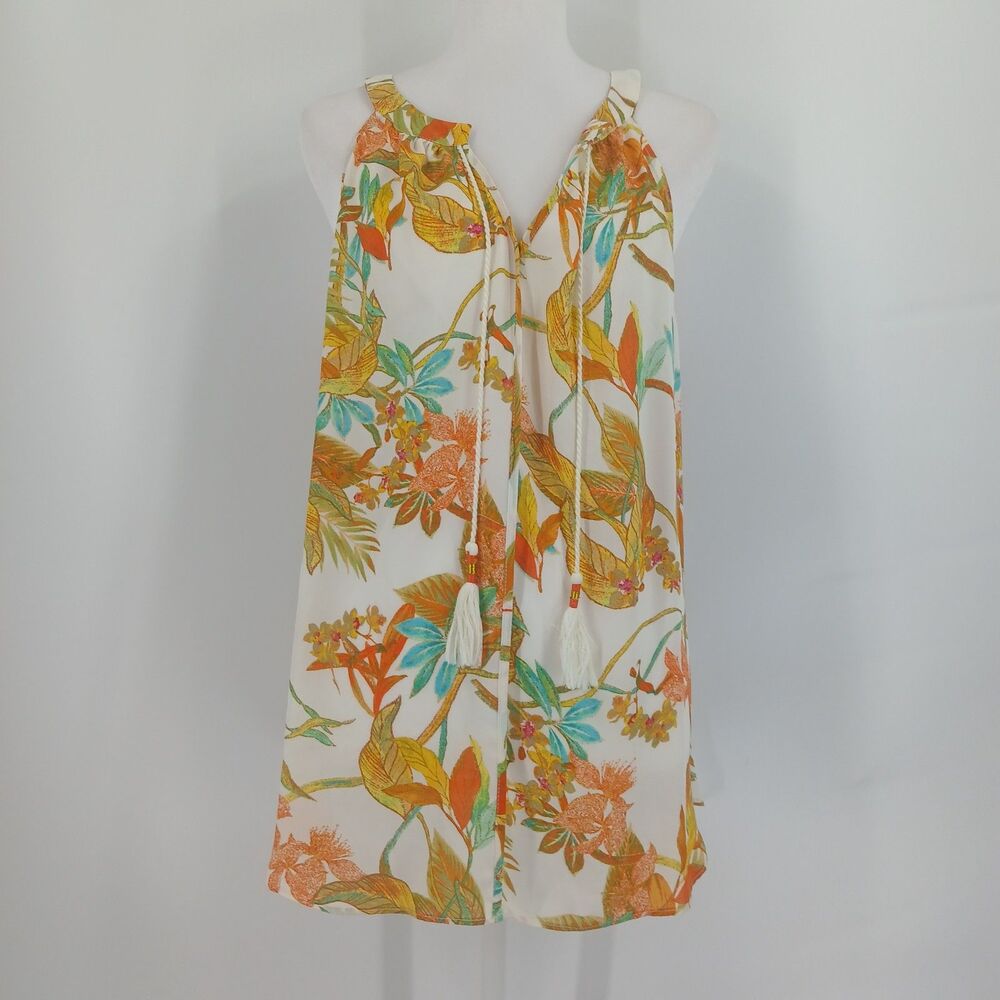 Rose Olive Womens size XL Floral Tank Top Sleeveless Blouse Orange Teal